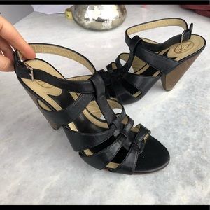 A.S.98 Black Leather Heeled Strappy Sandals 36